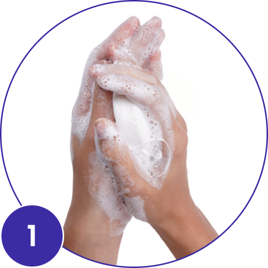 Number 1 - two hands holding bar of soap with suds lathered over hands